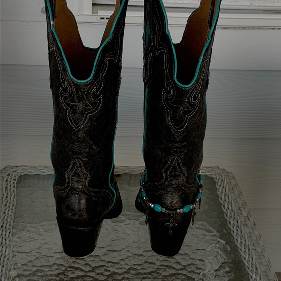 Black and Turquoise Women's Western Boots - Picture 6 of 10